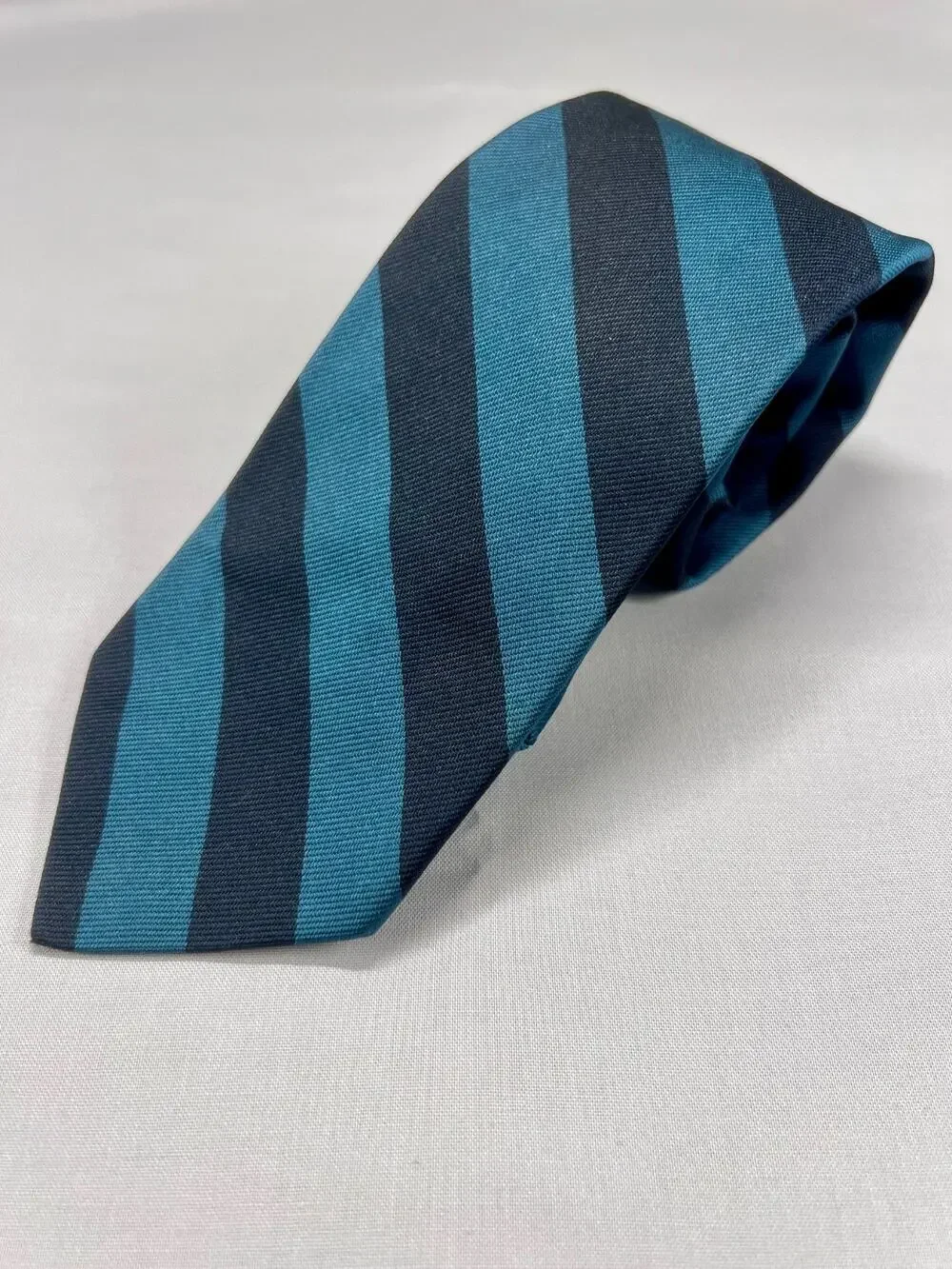 JL Roberts Tie Mens One Size Teal Black English Silk Repp Stripe 57in